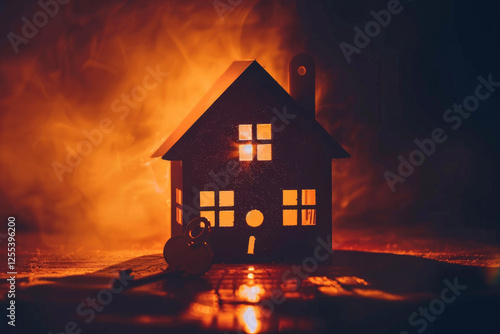 An illustration. A burning house. Insurance