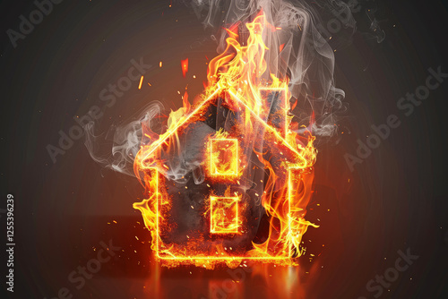 An illustration. A burning house. Insurance