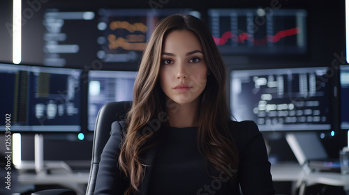 Free Download Professional Woman in High-Tech Office Analyzing Stock Market Data - GFXLoad