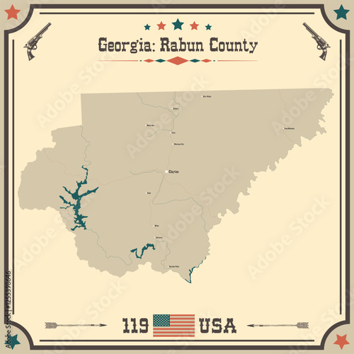 Large and accurate map of Rabun County, Georgia, USA with vintage colors.