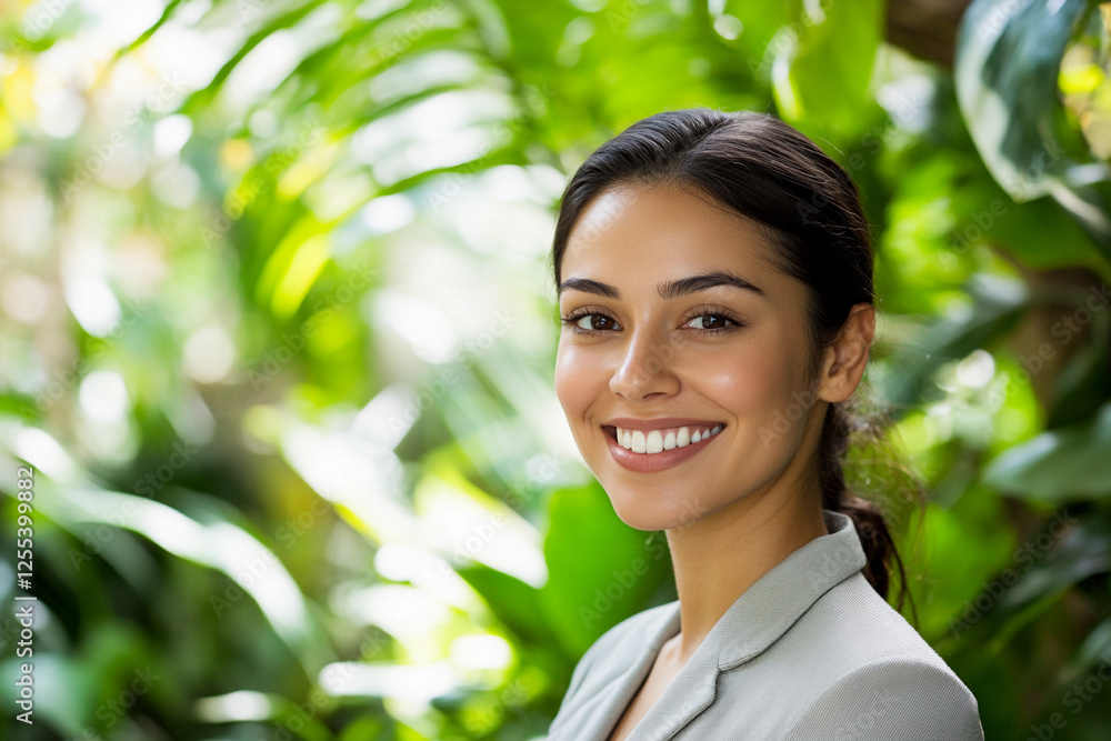 Smiling woman in a lush green garden during daylight Smiling woman in a lush green garden during daylight