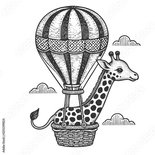 Giraffe in a Hot Air Balloon vector illustration