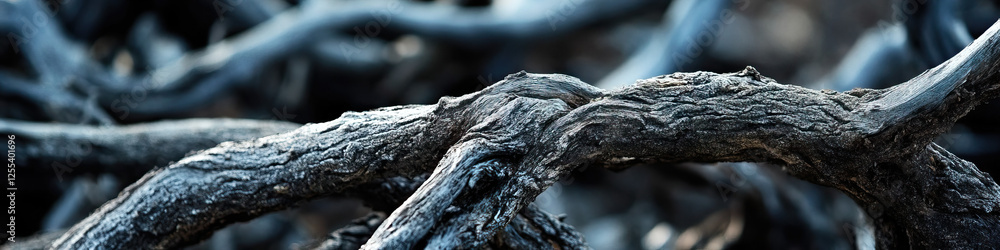 Charred Branches and Roots Close-Up Charred Branches and Roots Close-Up