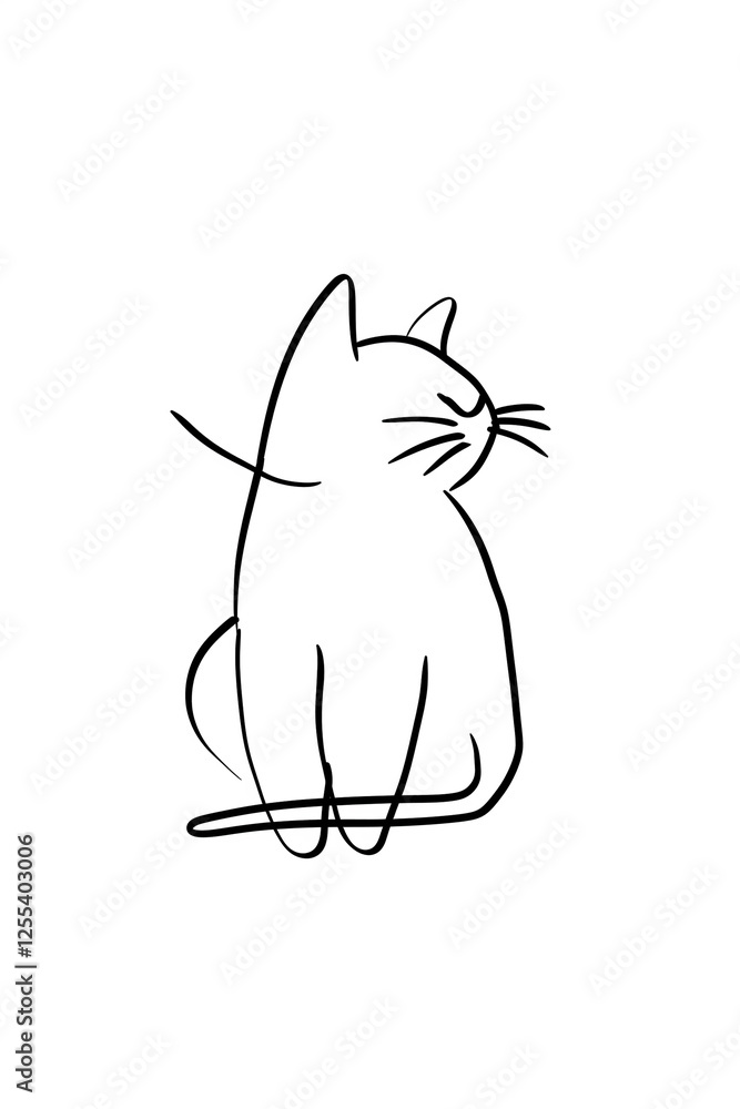 Naklejka premium Single line drawing of a cute cat, on white bakcground.