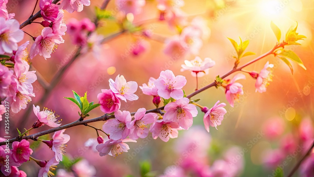 Soft sunlight bathes delicate pink blooms in a dreamy bokeh, capturing spring's floral magic. Soft sunlight bathes delicate pink blooms in a dreamy bokeh, capturing spring's floral magic.