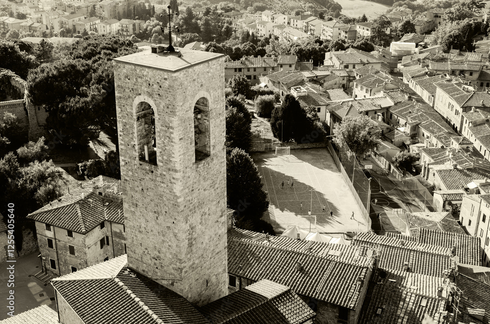 Obraz premium View of San Gimignano in Black and white, Siena Tuscany Italy