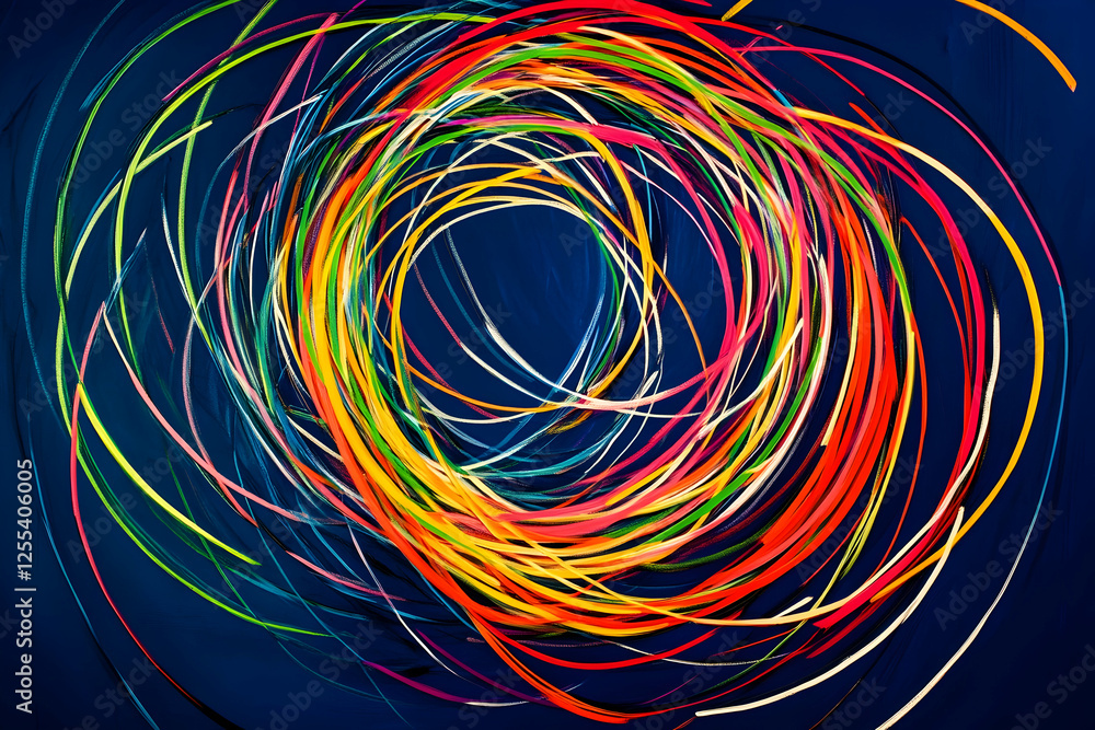 Colorful circular lines on a dark blue background Colorful circular lines on a dark blue background