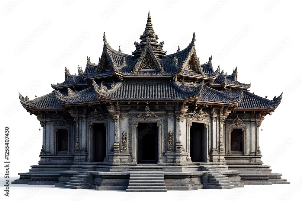 Naklejka premium A meticulously crafted Bali temple showcases the architectural grandeur dedicated to Nyepi day celebration, emanating spiritual ambiance and cultural richness in elaborate stone