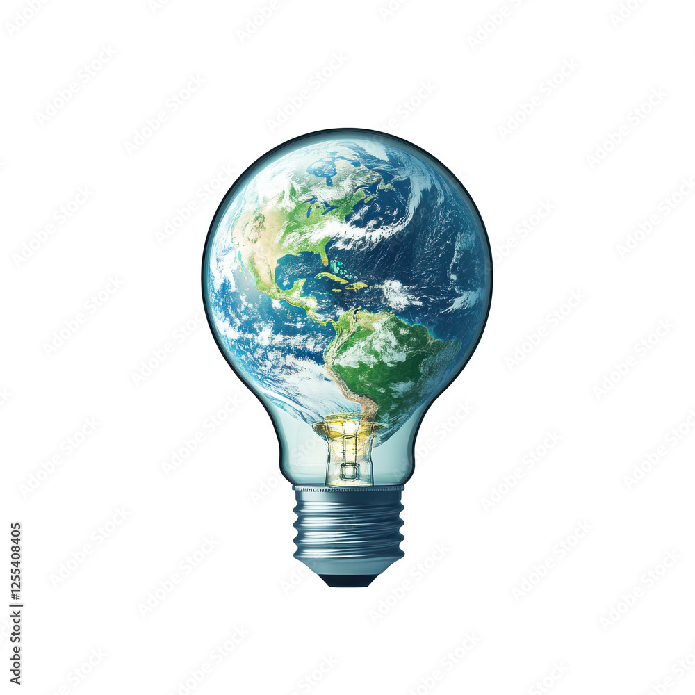 Earth inside a lightbulb illuminating ideas for a sustainable future, Earth inside a lightbulb illuminating ideas for a sustainable future,