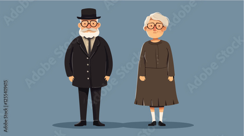 Illustration of pensioners. Elderly couple. Grandmother and grandfather.