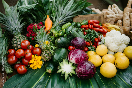 Eco-friendly grocery haul with fresh produce at a local market