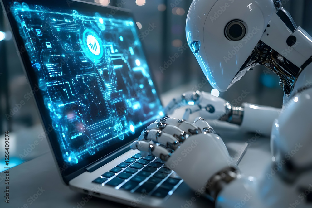 AI and education technology concept with a man using a laptop for online learning AI and education technology concept with a man using a laptop for online learning
