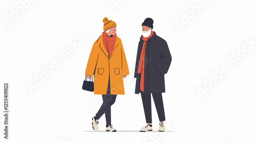 Illustration of pensioners. Elderly couple. Grandmother and grandfather.