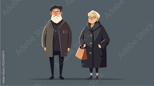 Illustration of pensioners. Elderly couple. Grandmother and grandfather.