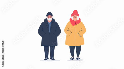 Illustration of pensioners. Elderly couple. Grandmother and grandfather.