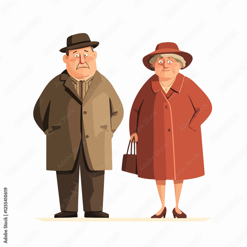 Illustration of pensioners. Elderly couple. Grandmother and grandfather. Illustration of pensioners. Elderly couple. Grandmother and grandfather.