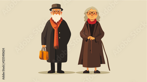 Illustration of pensioners. Elderly couple. Grandmother and grandfather.
