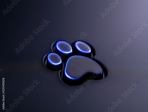 A sleek, modern paw print design glows with blue accents against a dark textured background, representing pet themes or animal motifs. photo