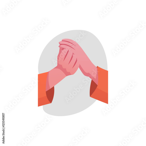 Clapping hands gesture flat vector, hands with sleeves applauds, ovation arm sign of encouragement, appreciation on grey
