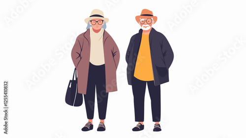 Illustration of pensioners. Elderly couple. Grandmother and grandfather.