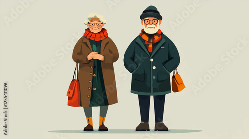 Illustration of pensioners. Elderly couple. Grandmother and grandfather.
