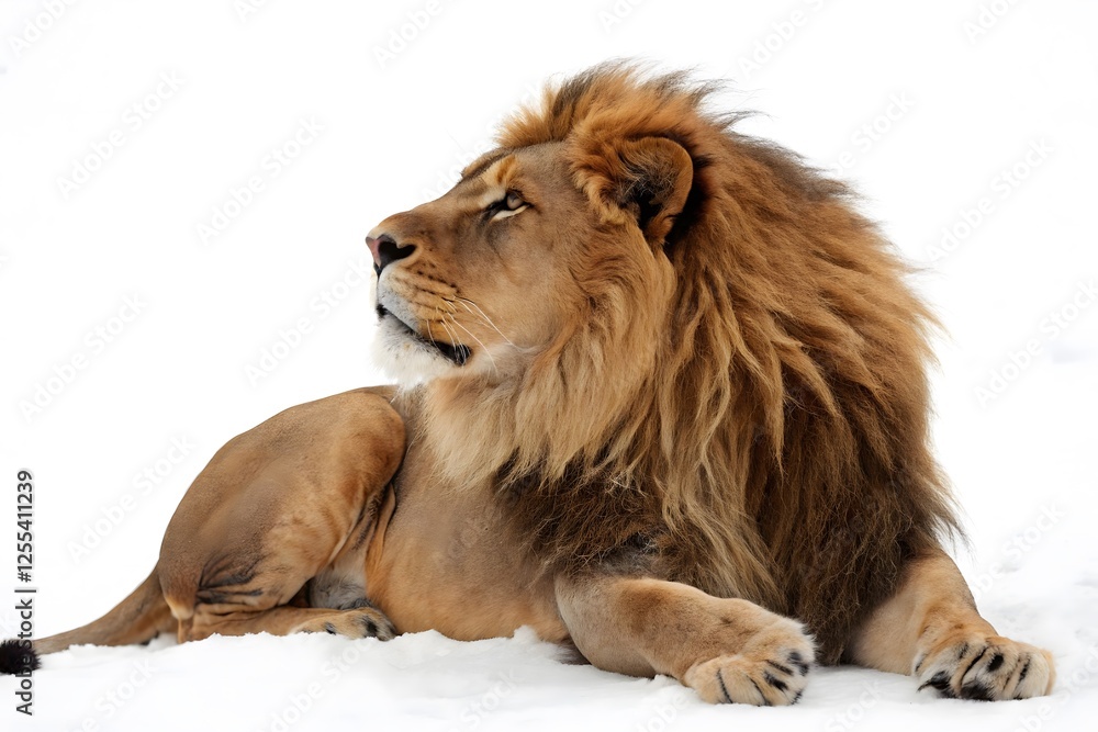 Obraz premium a lonely lion sitting on white background