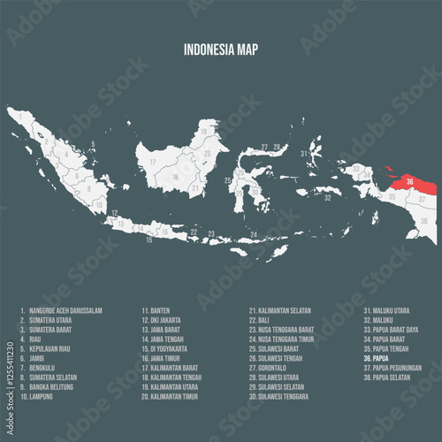 Indonesia Map with 38 Provinces - Papua 