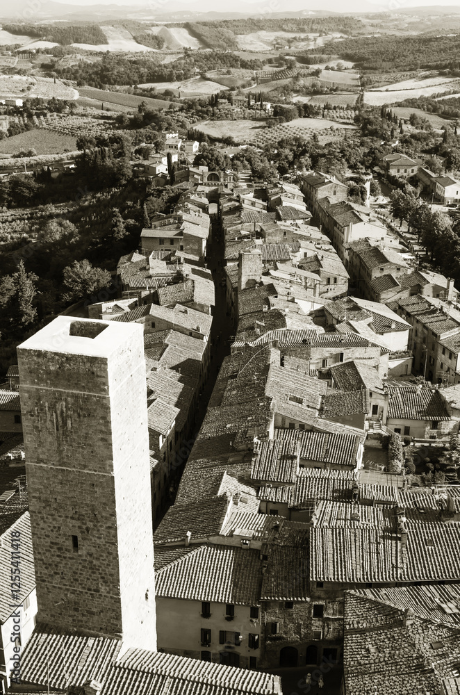 Fototapeta premium View of San Gimignano in Black and white, Siena Tuscany Italy