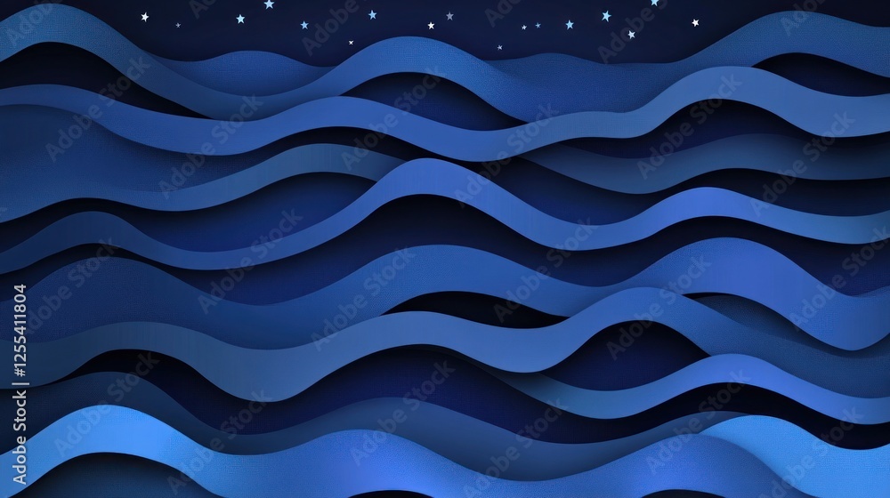 Fototapeta premium Abstract Papercut Waves Under Night Sky
