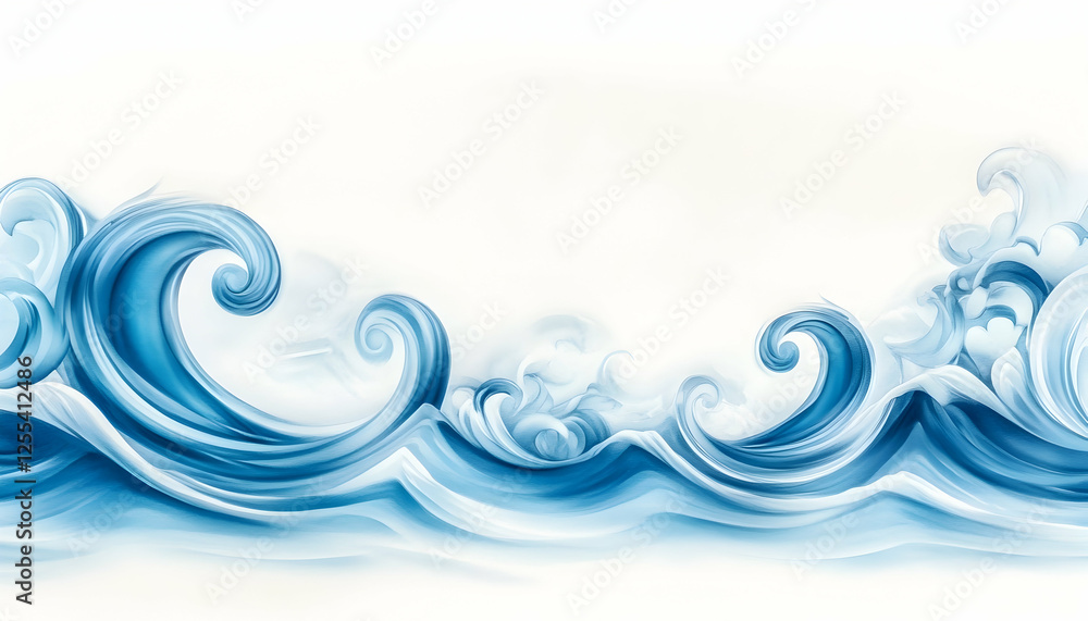 Curving ocean waves illustration for marine life or travel ads, with a calming, bright, and airy feel Curving ocean waves illustration for marine life or travel ads, with a calming, bright, and airy feel