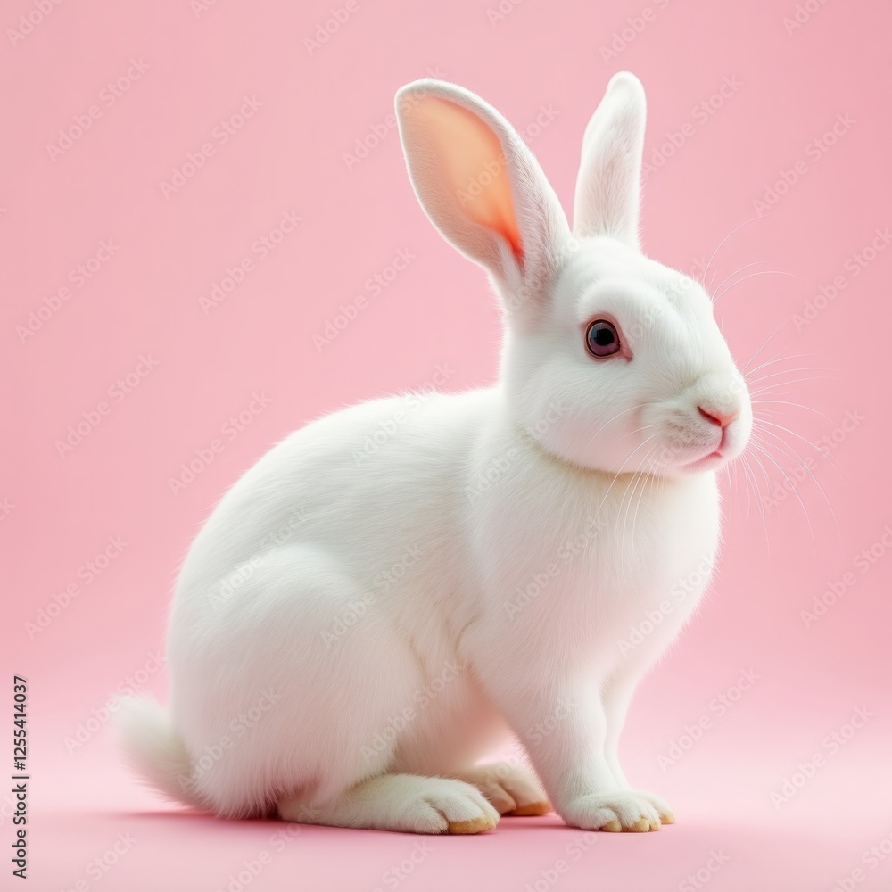 Obraz premium white rabbit on pink background