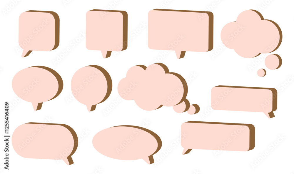 Set of blank 3D speech and thought bubbles in various shapes with an isometric effect for comics, graphic design, stickers, posters, presentations, social media, messaging apps.Vector illustration Set of blank 3D speech and thought bubbles in various shapes with an isometric effect for comics, graphic design, stickers, posters, presentations, social media, messaging apps.Vector illustration