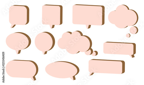 Set of blank 3D speech and thought bubbles in various shapes with an isometric effect for comics, graphic design, stickers, posters, presentations, social media, messaging apps.Vector illustration