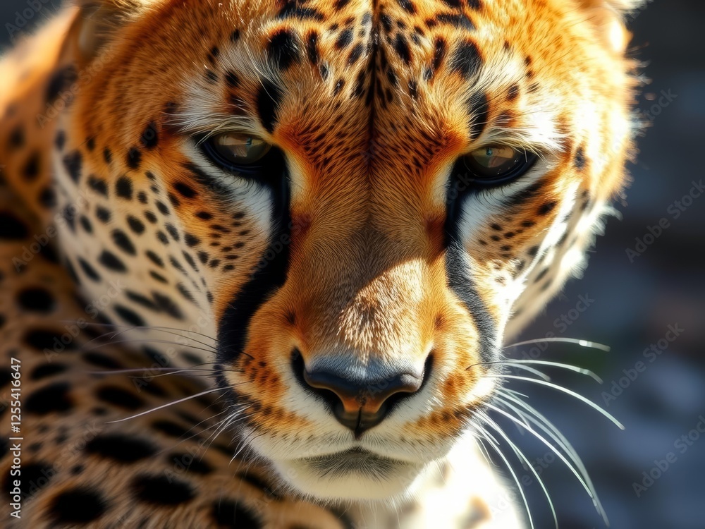 Fototapeta premium Cheetahs fur shines during a cheetah run, showcasing natures beauty