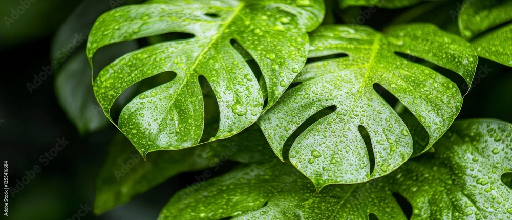 Fototapeta premium Closeup of Lush Green Leaves with Water Droplets