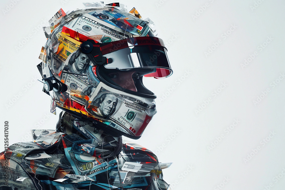 Fototapeta premium Professional racing team lineup in helmets and gear, showcasing unity and determination in motorsport, generative AI