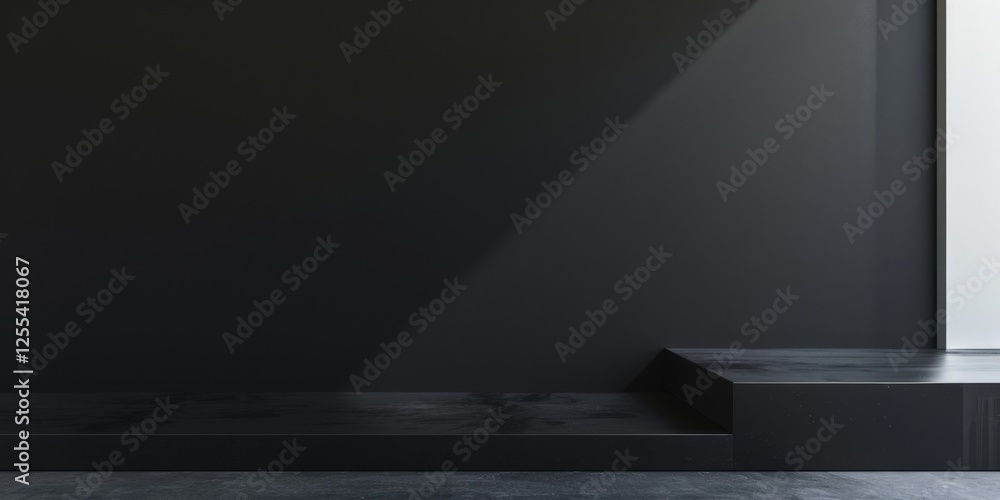 Obraz premium An abstract minimalist composition featuring a stark black backdrop, Geometric shapes in minimalist style, Contemporary minimalist design