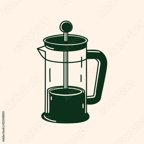 A French press filled with freshly brewed coffee, hand drawn style