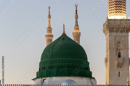 The Green Dome of the Prophet Mosque in Medina. Al-Masjid Al-Nabawi.