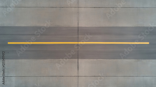 Wallpaper Mural top down view of plane runway with yellow centerline marking, showcasing smooth concrete surface and clear lines. image evokes sense of precision and order Torontodigital.ca