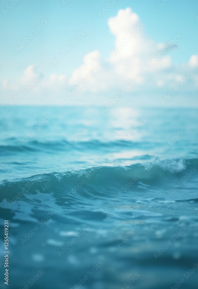 blue surface of ocean water close up, low angle, against background of sky and white clouds, impressive seascape, beautiful and calm water surface blue surface of ocean water close up, low angle, against background of sky and white clouds, impressive seascape, beautiful and calm water surface