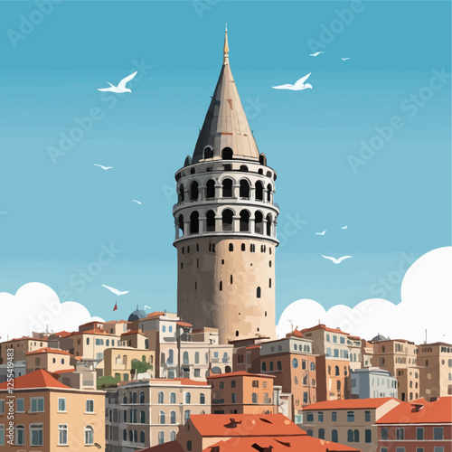 Galata Tower in Istanbul, Turkey,famous Turkish landmark,tourism destination,architecture of Istanbul,vector illustration	
