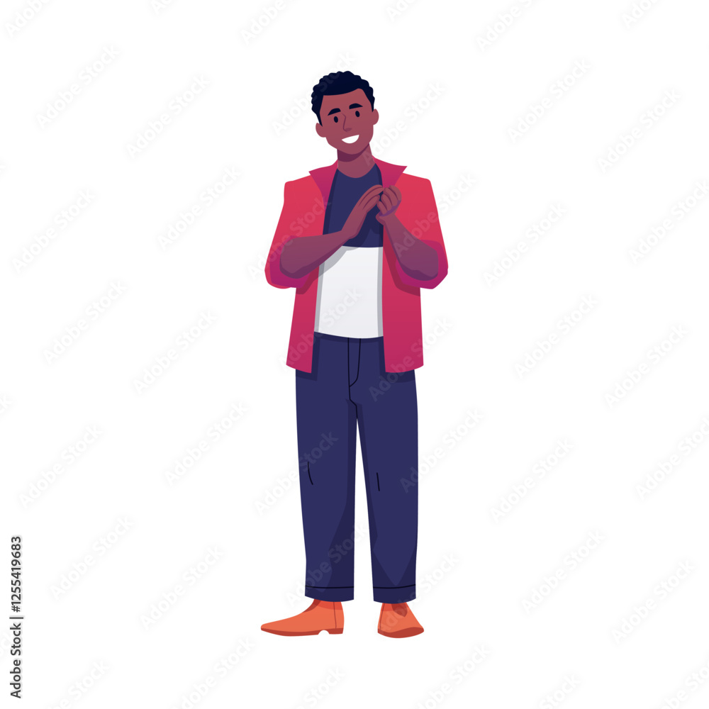 Obraz premium Afro young man smiling and clapping his hands. Applause.