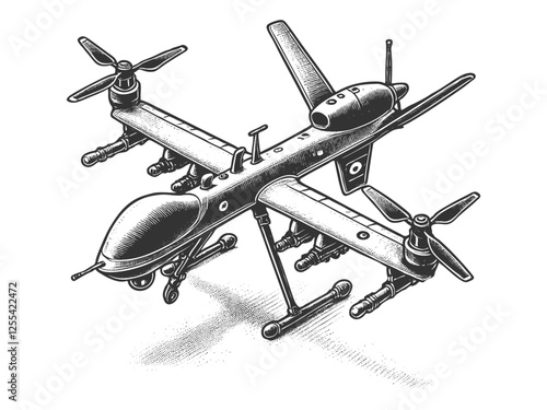 Military Drone with Weapons vector illustration