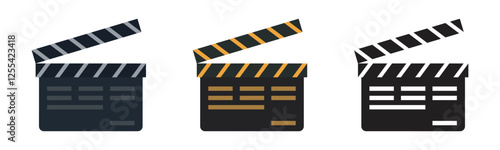 Action movie cinema clap board colorful set vector design