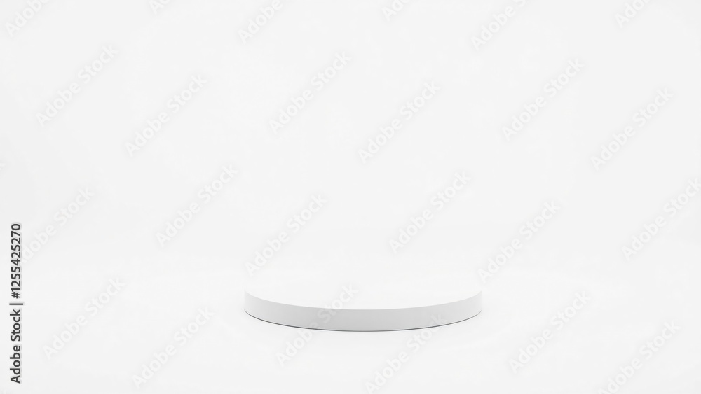 Minimalist White Cylinder Product Display Platform on White Background