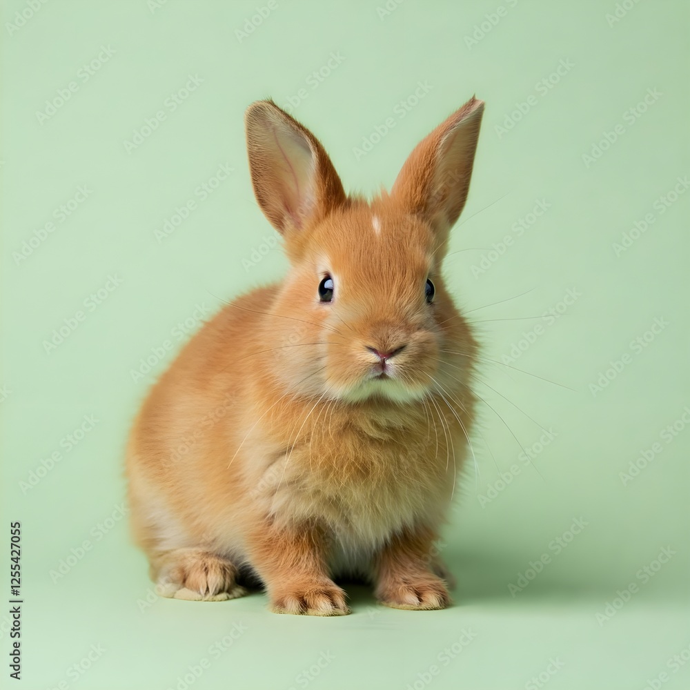 Fototapeta premium Bunny on a green background, highlighting its playful and gentle nature in a fresh, natural setting.
