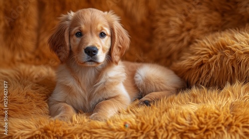 Golden Retriever puppy on fluffy blanket photo