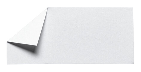 White piece of isolated cut out blank paper note cardboard with folded corner dog-ear earmark and copy space for text, transparent png background design element