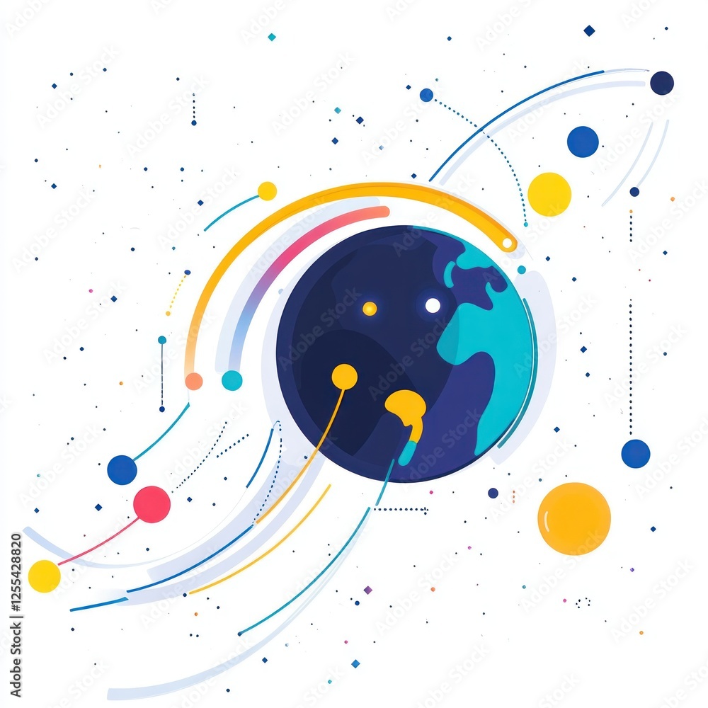 Obraz premium Global network connection, orbiting Earth, space background; website design